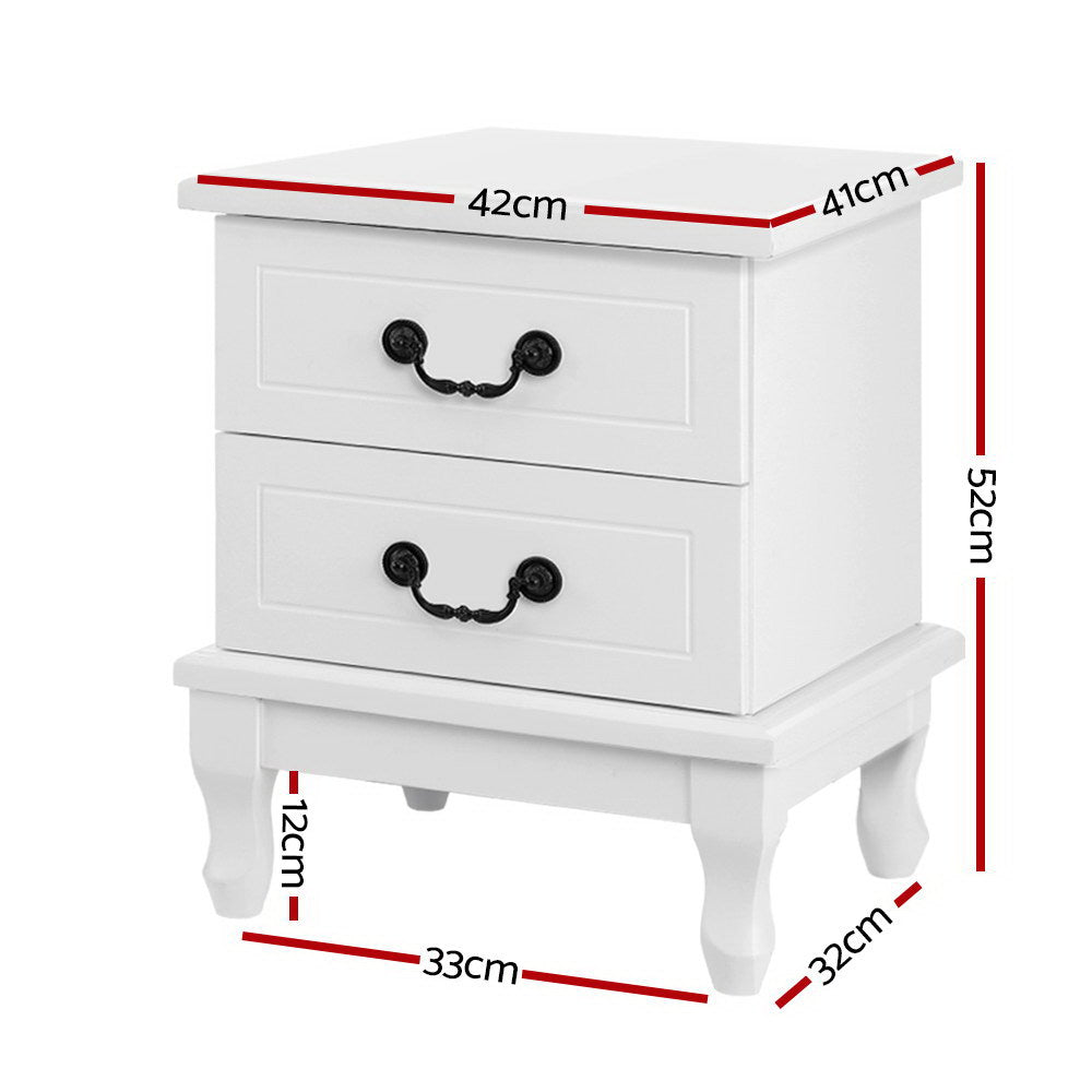 Artiss Bedside Table 2 Drawers - KUBI White