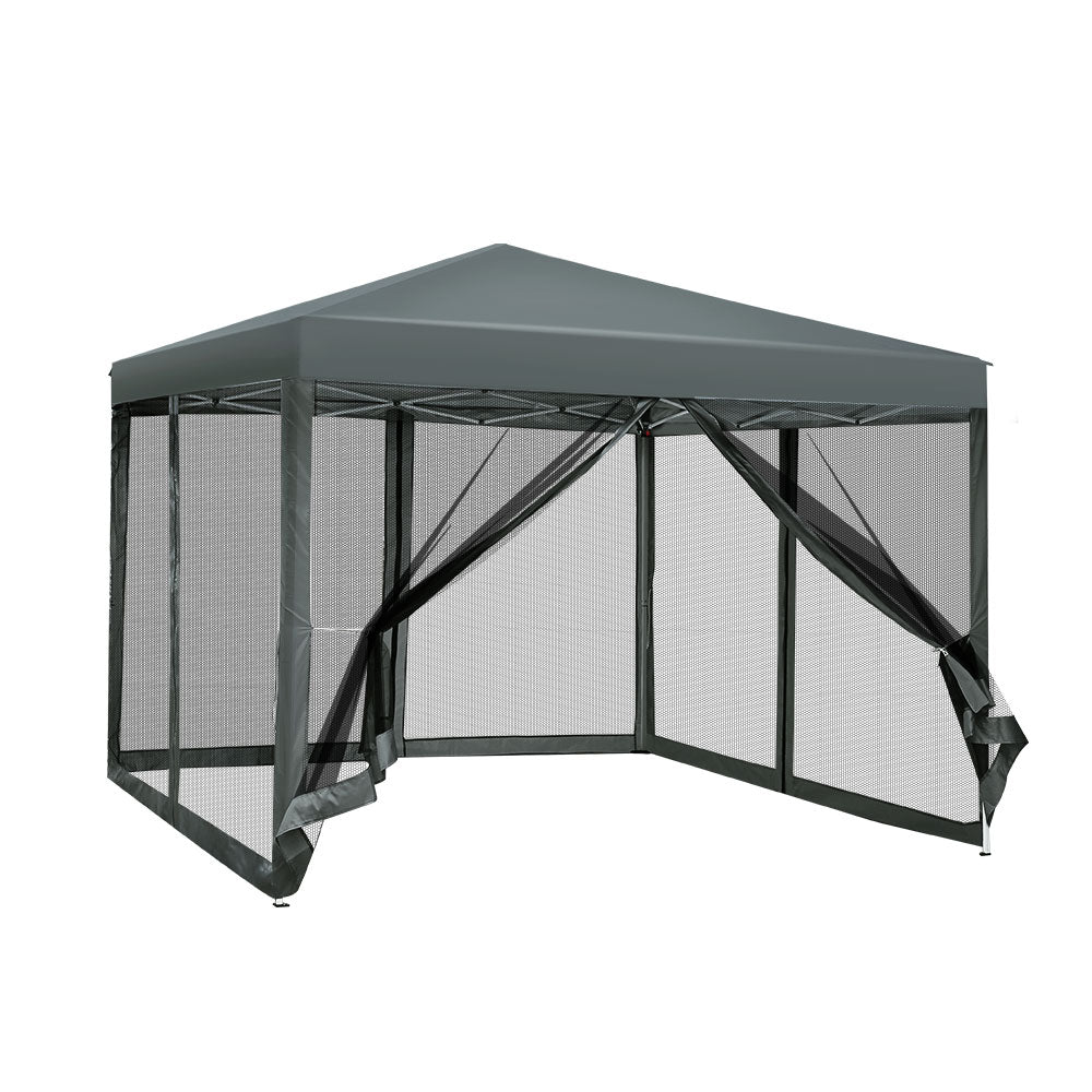 Gazebo Pop Up Marquee 3x3m Wedding Party Outdoor Camping Tent Canopy Shade Mesh Wall Grey