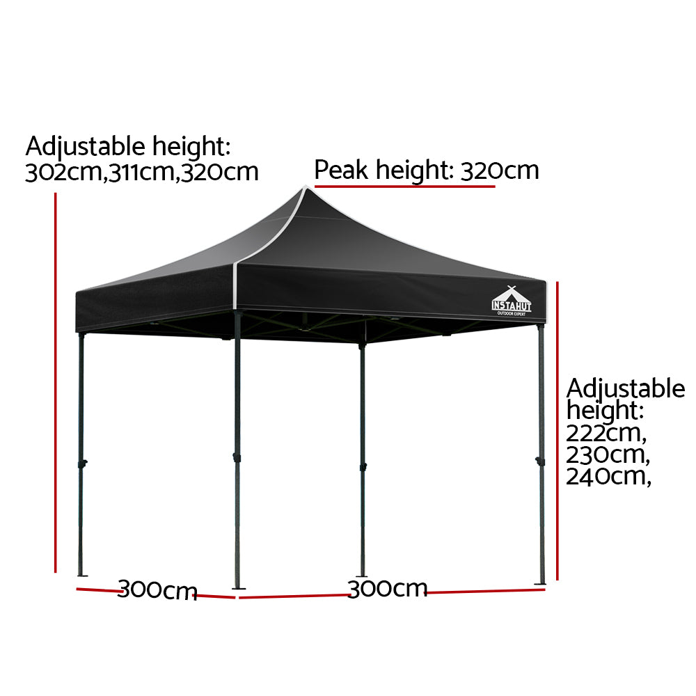 Gazebo Pop Up Marquee 3x3m Folding Tent Wedding Outdoor Camping Canopy Gazebos Shade Black