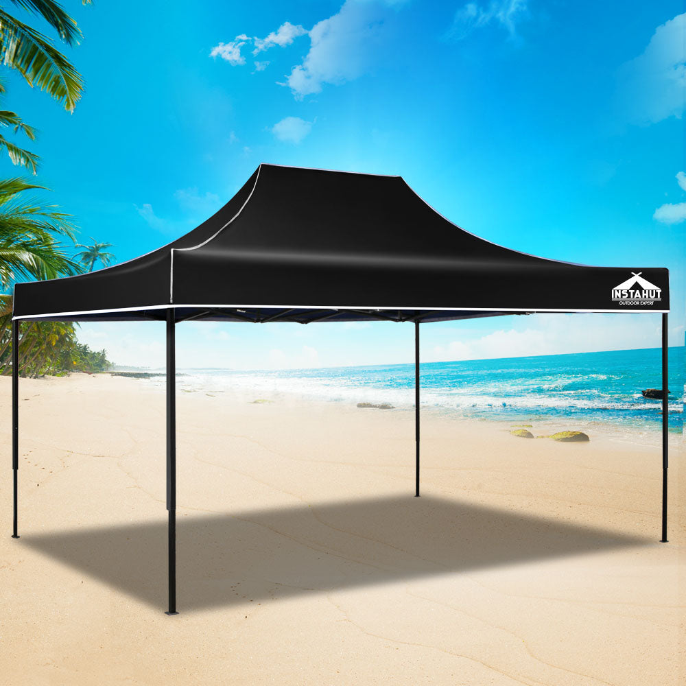 Instahut Gazebo Pop Up Marquee 3x4.5 Folding Tent 500D Wedding Camping Black