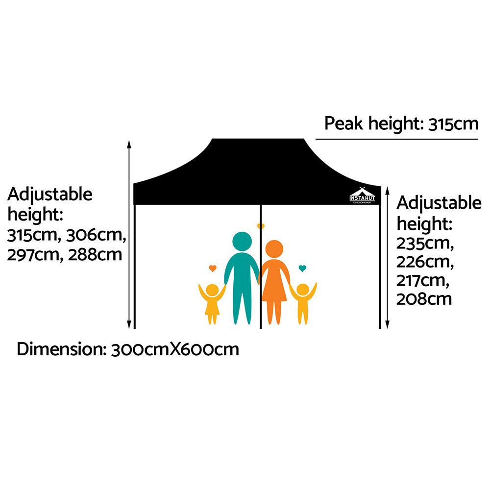 Instahut Gazebo Pop Up Marquee 3x6 Folding Outdoor 500D Tent Base Pod Black