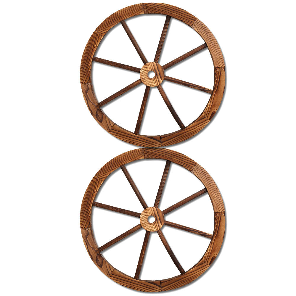 Garden Decor Outdoor Ornament 2X Wooden Wagon Wheel