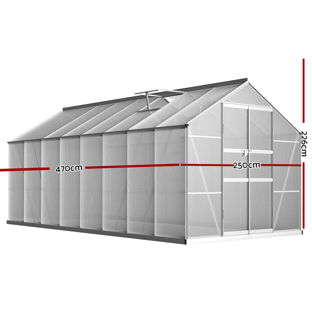 Greenhouse 4.7x2.5x2.26M Double Doors Aluminium Green House Garden Shed