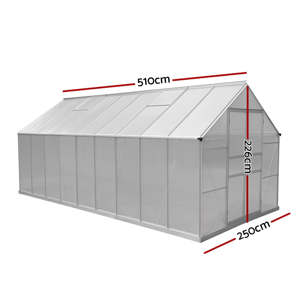 Greenhouse 5.1x2.5x2.26M Double Doors Aluminium Green House Garden Shed