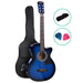 38 Inch Acoustic Guitar Wooden Body Steel String Full Size Cutaway Blue