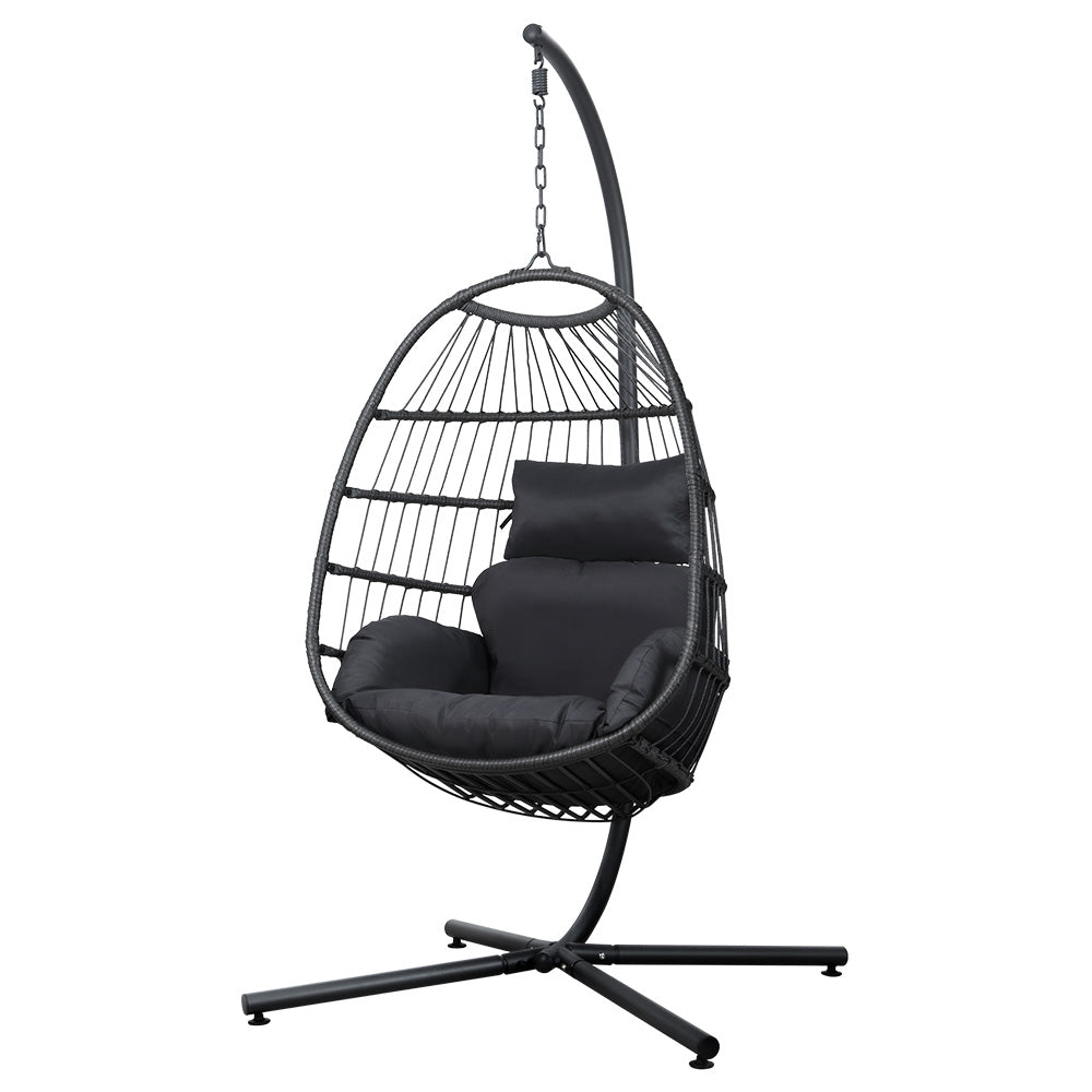 Outdoor Egg Swing Chair Wicker Rope Furniture Pod Stand Foldable Grey