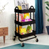 3 Tiers Kitchen Trolley Cart Steel Storage Rack Shelf Organiser Wheels Black