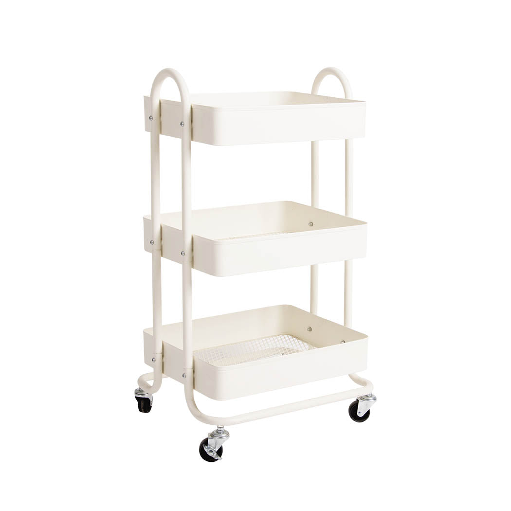 3 Tiers Kitchen Trolley Cart Steel Storage Rack Shelf Organiser Wheels White