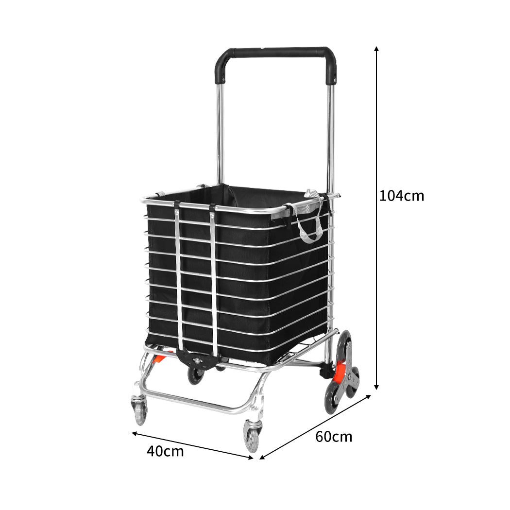 Foldable Shopping Cart Trolley Basket Luggage Grocery Portable Black 40L w/Wheel