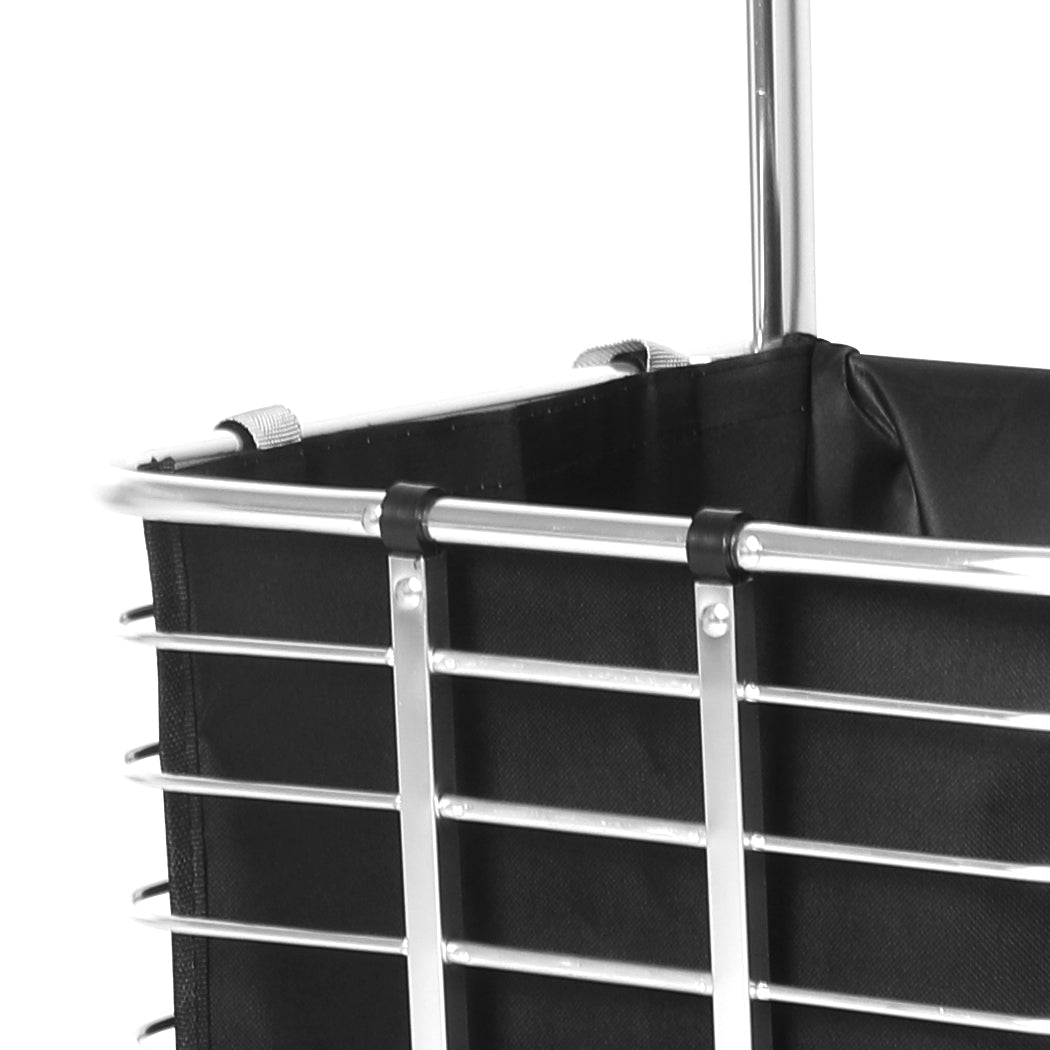 Foldable Shopping Cart Trolley Basket Luggage Grocery Portable Black 40L w/Wheel