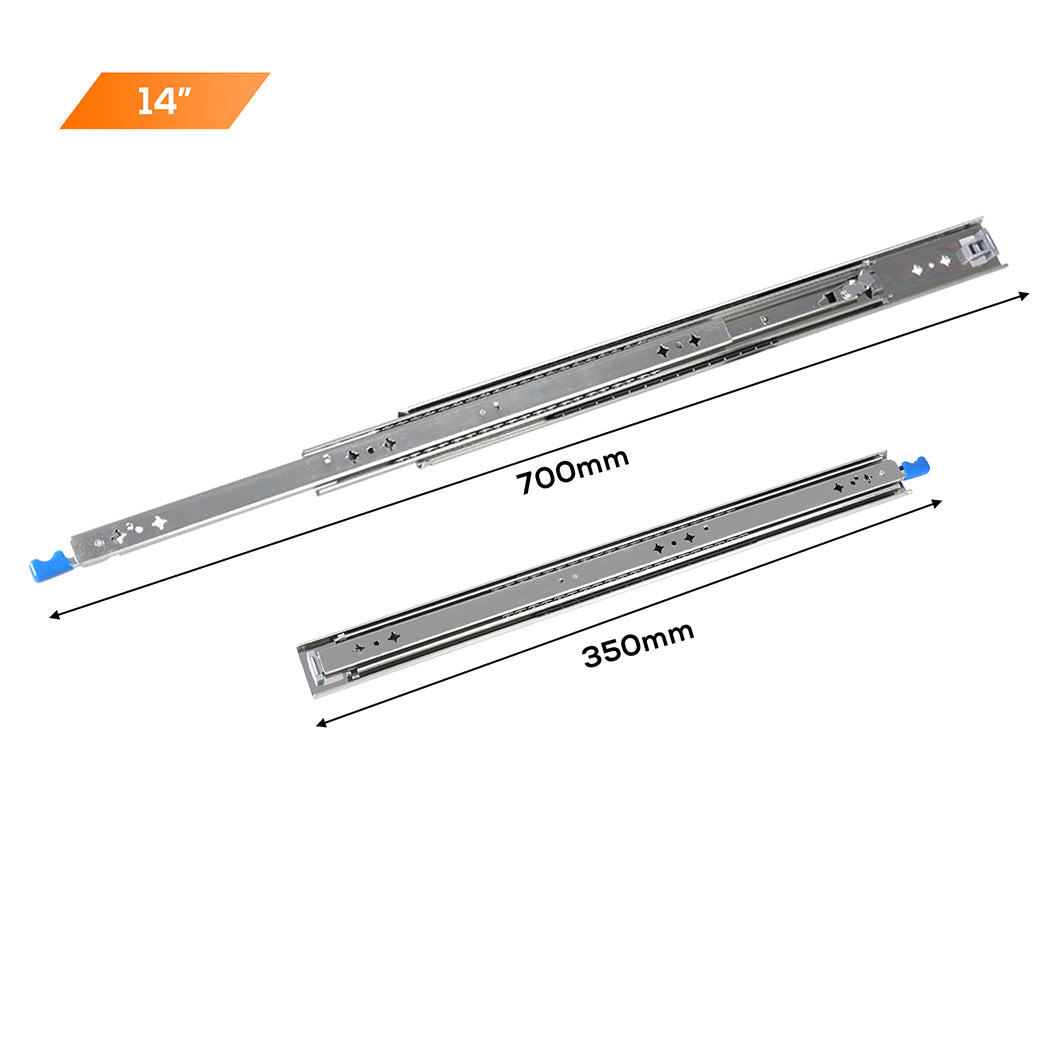 150KG Drawer Slides 350MM Full Extension Soft Close Locking Ball Bearing Pair