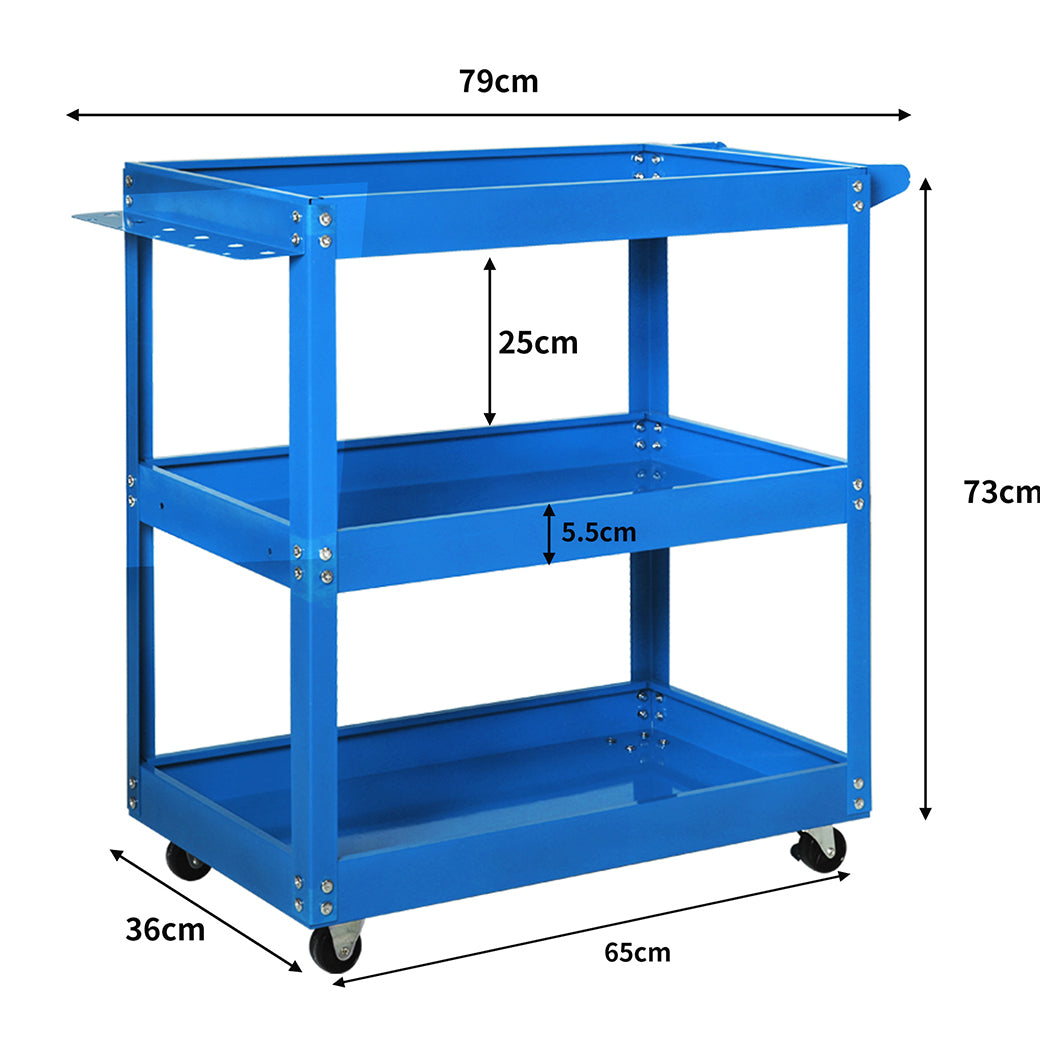 Tool Cart Trolley 3-Tier Toolbox Workshop Garage Storage Organizer Steel 150KG