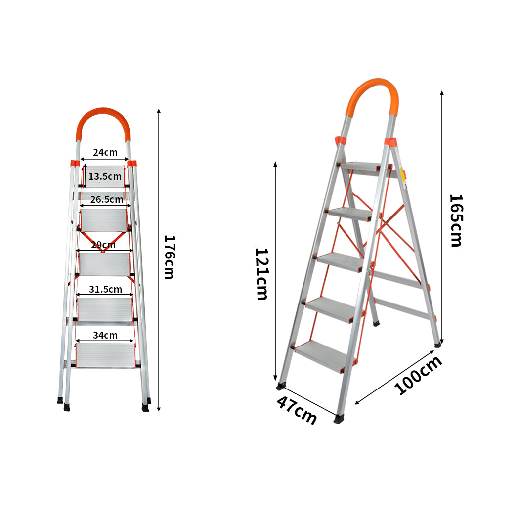 5 Step Ladder Multi-Purpose Folding Aluminium Lightweight Non Slip Platform