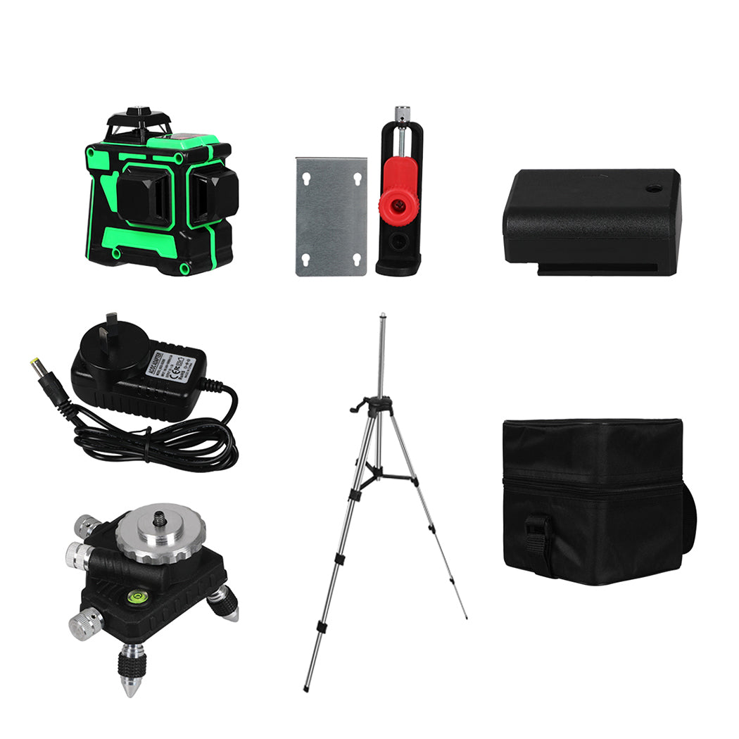 Laser Level Green Light Self Leveling 3D 12 Line Measure 1.5M Tripod