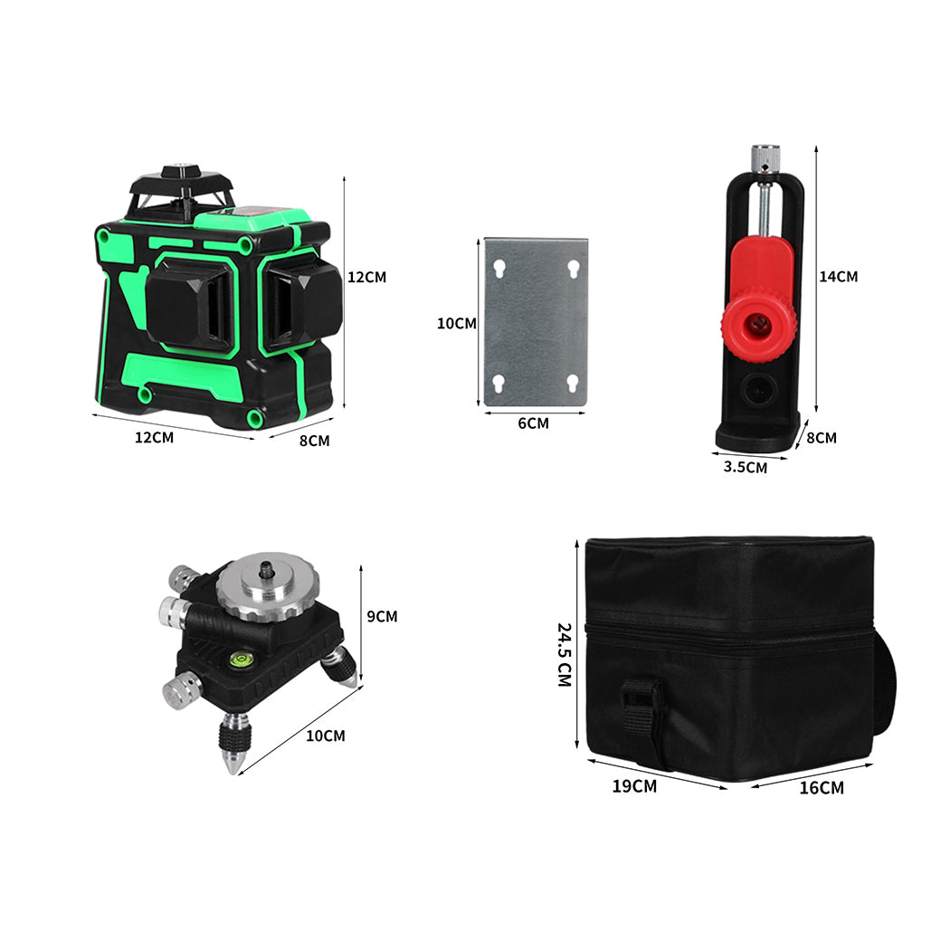 Laser Level Green Light Self Leveling 360° Rotary 3D 12 Line Measure