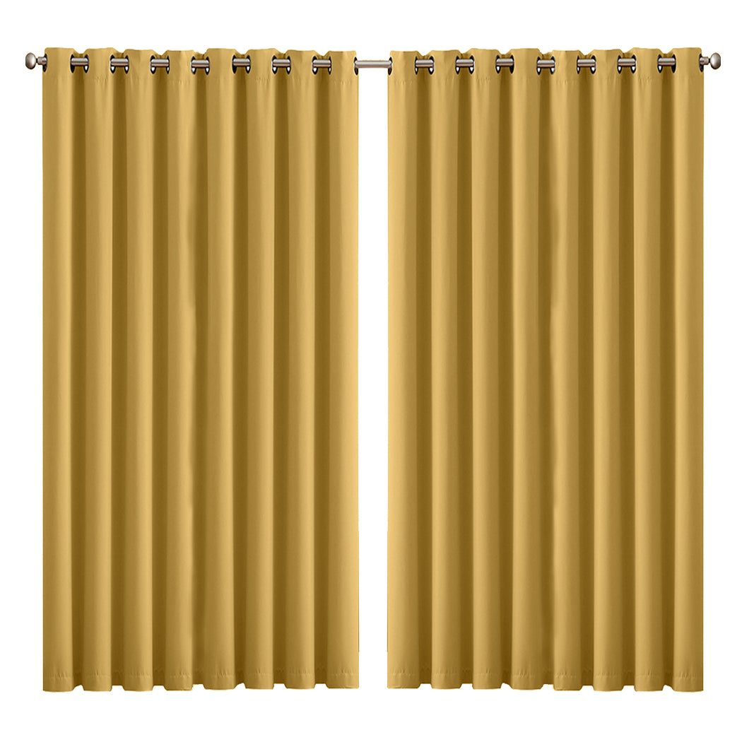 2x Blockout Curtains Panels 3 Layers Mustard CD1003-300X230-GY