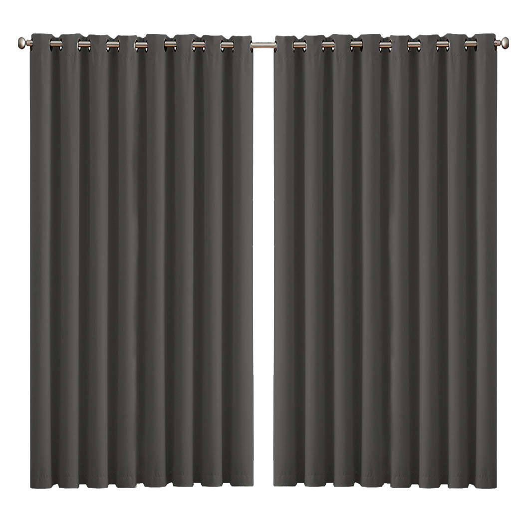 2x Blockout Curtains Panels 3 Layers Charcoal CD1003-300X230-GY