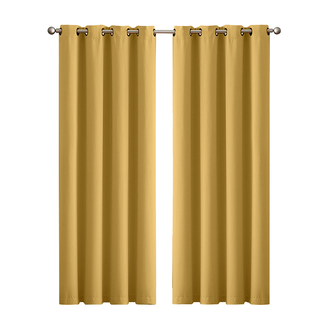 2x Blockout Curtains Panels 3 Layers Mustard