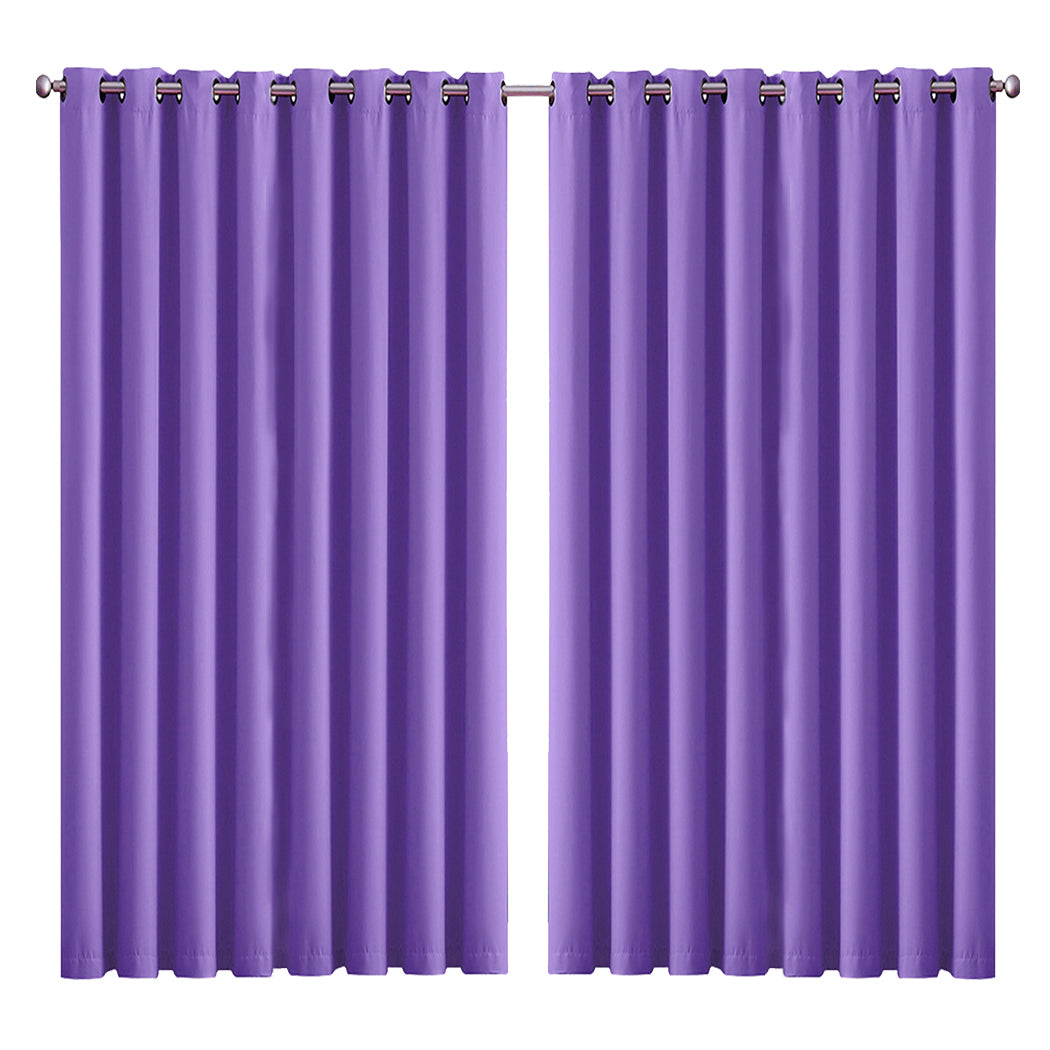 2x Blockout Curtains Panels 3 Layers Purple CD1003-300X230-GY