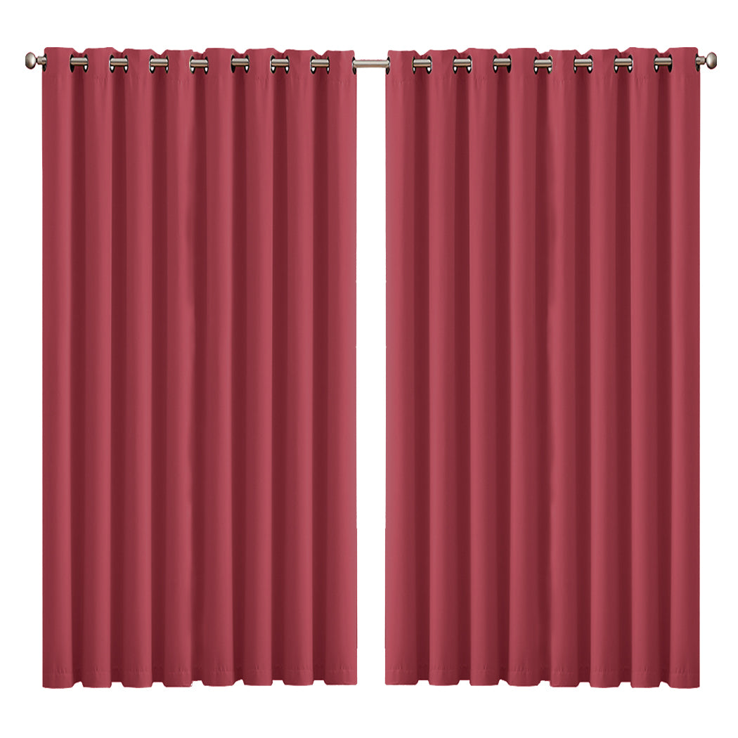 2x Blockout Curtains Panels 3 Layers Burgundy CD1003-300X230-GY