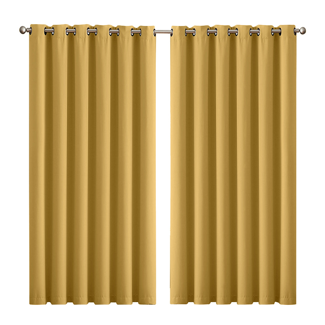 2x Blockout Curtains Panels 3 Layers Mustard