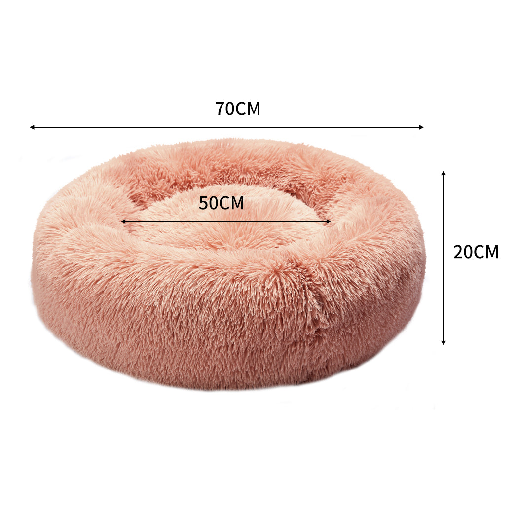 Pet Bed Cat Dog Donut Nest Calming Kennel Cave Deep Sleeping Pink L