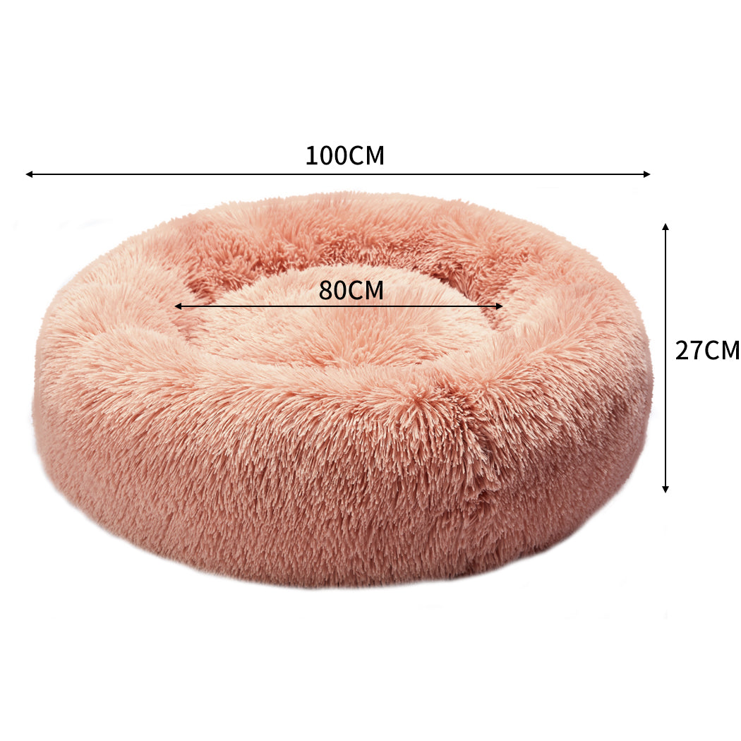 Pet Bed Cat Dog Donut Nest Calming Kennel Cave Deep Sleeping Pink XXL