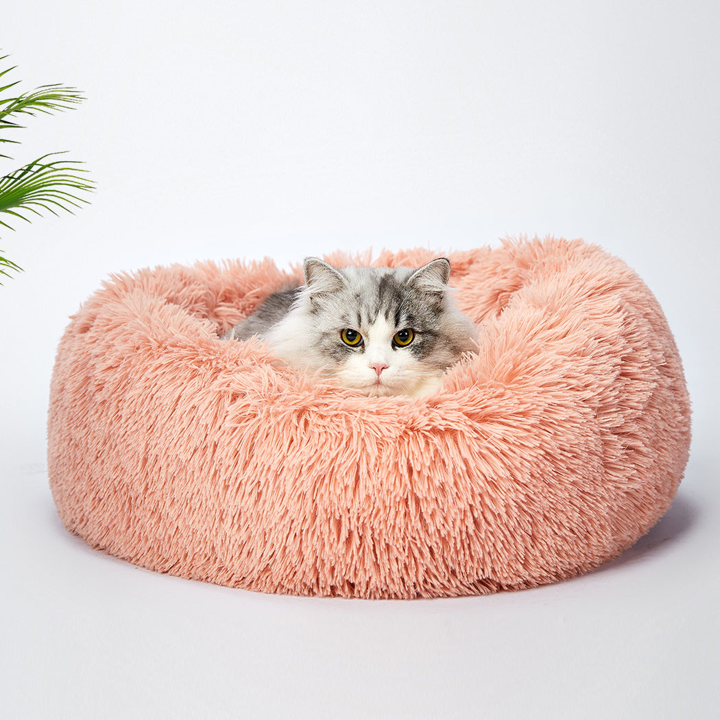 Pet Bed Cat Dog Donut Nest Calming Kennel Cave Deep Sleeping Pink XXL