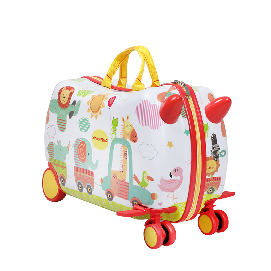 Kids Ride On Suitcase Children Travel Luggage Carry Bag Trolley Zoo