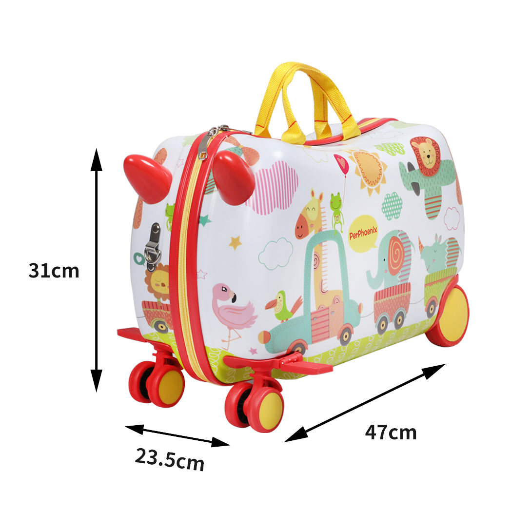 Kids Ride On Suitcase Children Travel Luggage Carry Bag Trolley Zoo