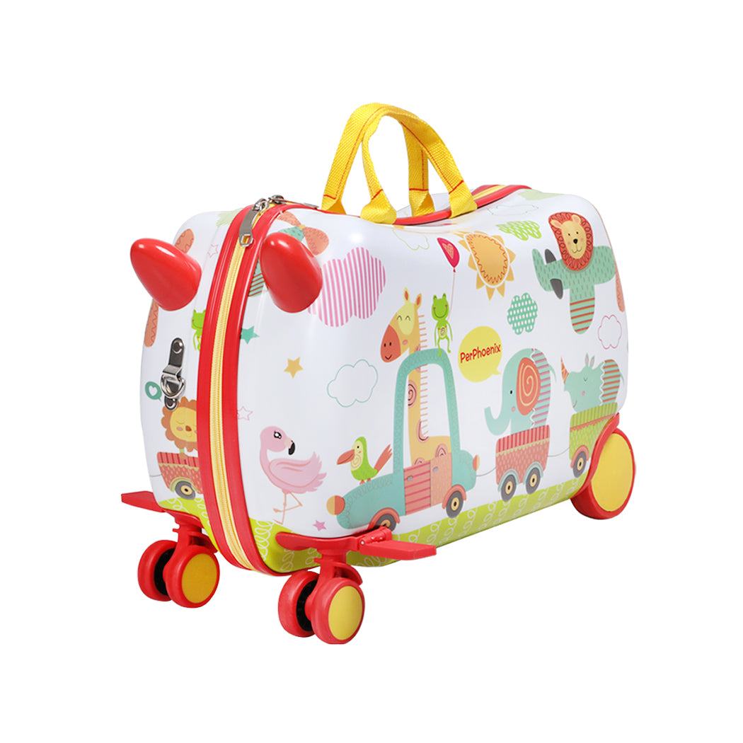 Kids Ride On Suitcase Children Travel Luggage Carry Bag Trolley Zoo