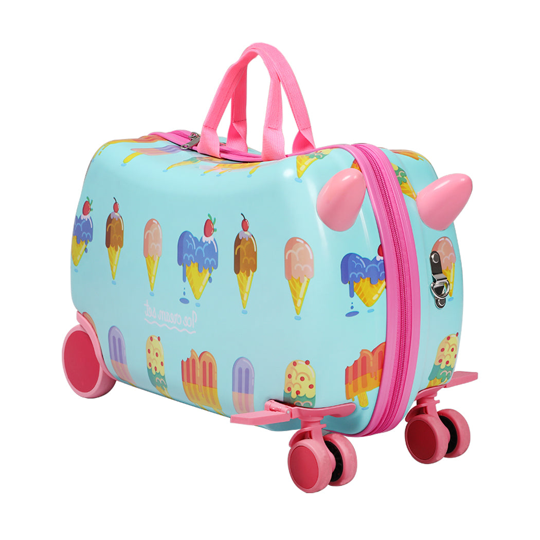 Kids Ride On Suitcase Children Travel Luggage Carry Bag Trolley Ice Cream