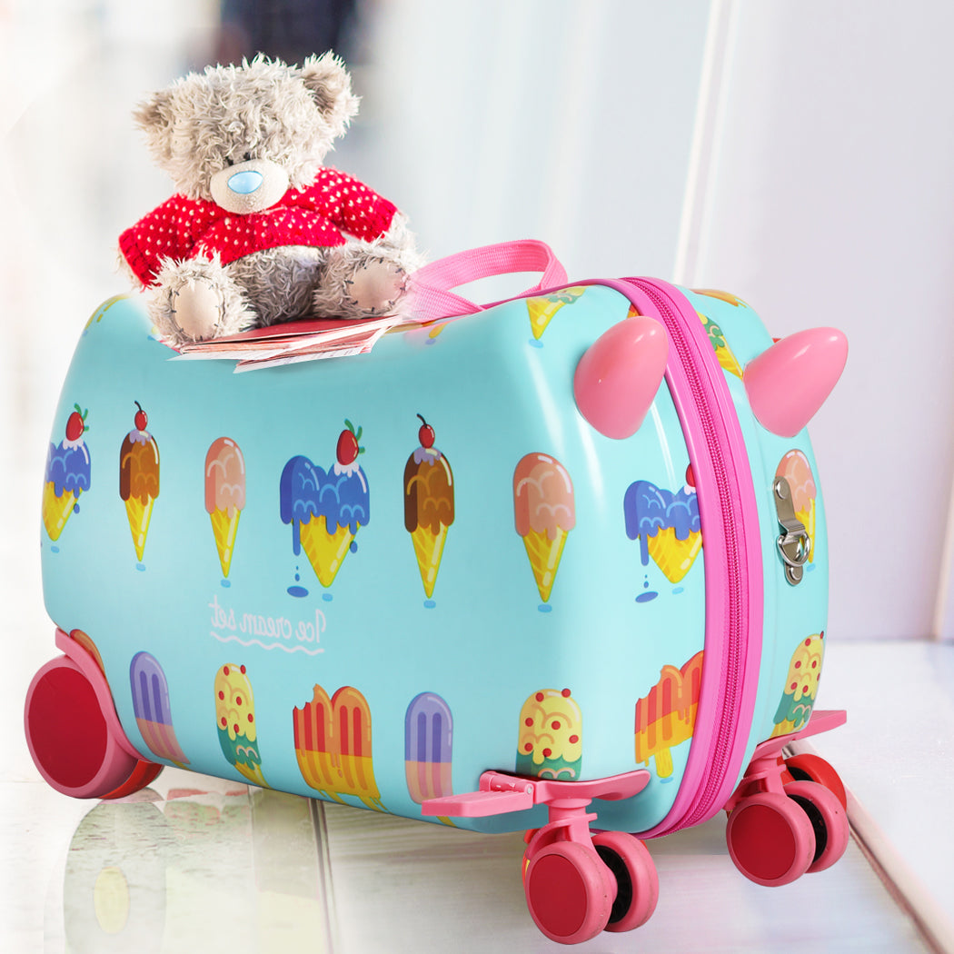 Kids Ride On Suitcase Children Travel Luggage Carry Bag Trolley Ice Cream