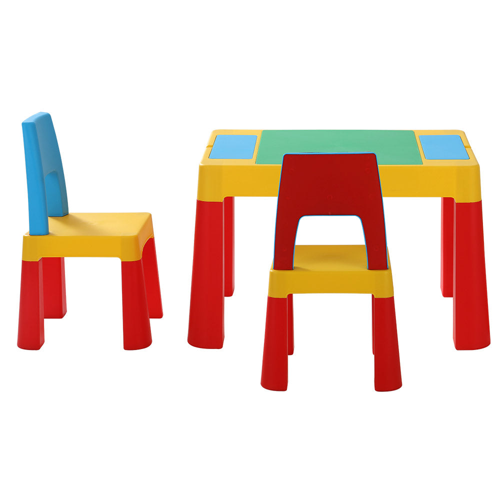 Keezi 3PCS Kids Table and Chairs Set Activity Toys Storage Box Desk Blocks