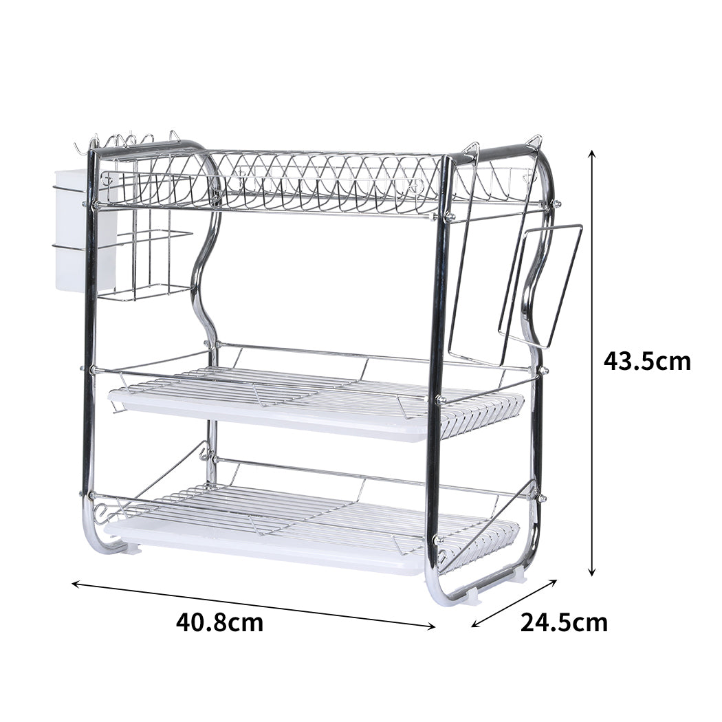 3 Tier Stainless Steel Dish Rack Drainer Tray Kitchen Storage Cup Cutlery Holder