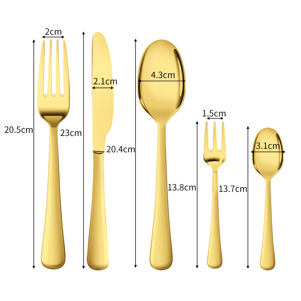 Stainless Steel Cutlery Set Travel Knife Fork Spoon Glossy Gold Tableware 30PCS