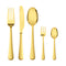 Stainless Steel Cutlery Set Travel Knife Fork Spoon Glossy Gold Tableware 30PCS