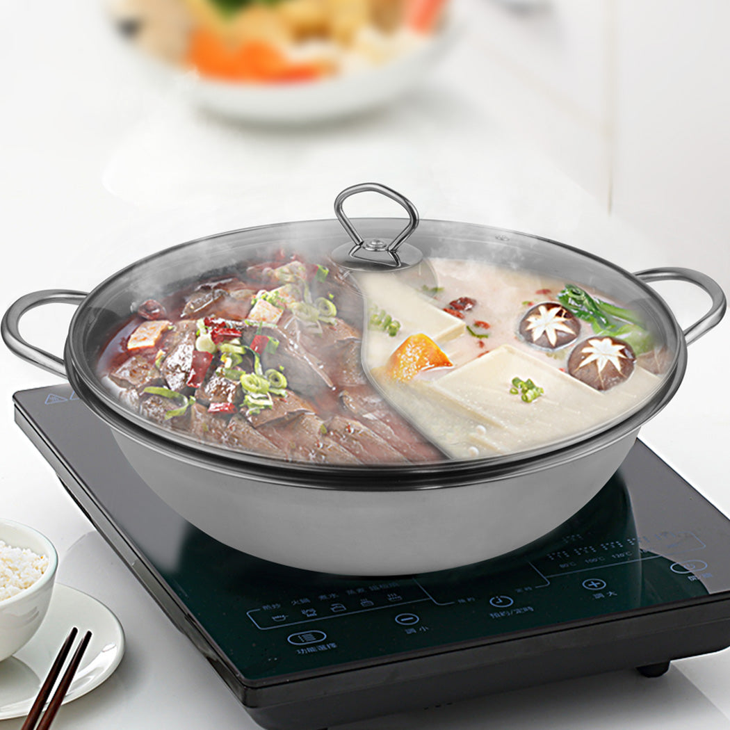 36cm Stainless Steel Twin Mandarin Duck Hot Pot Induction Cookware With Lid