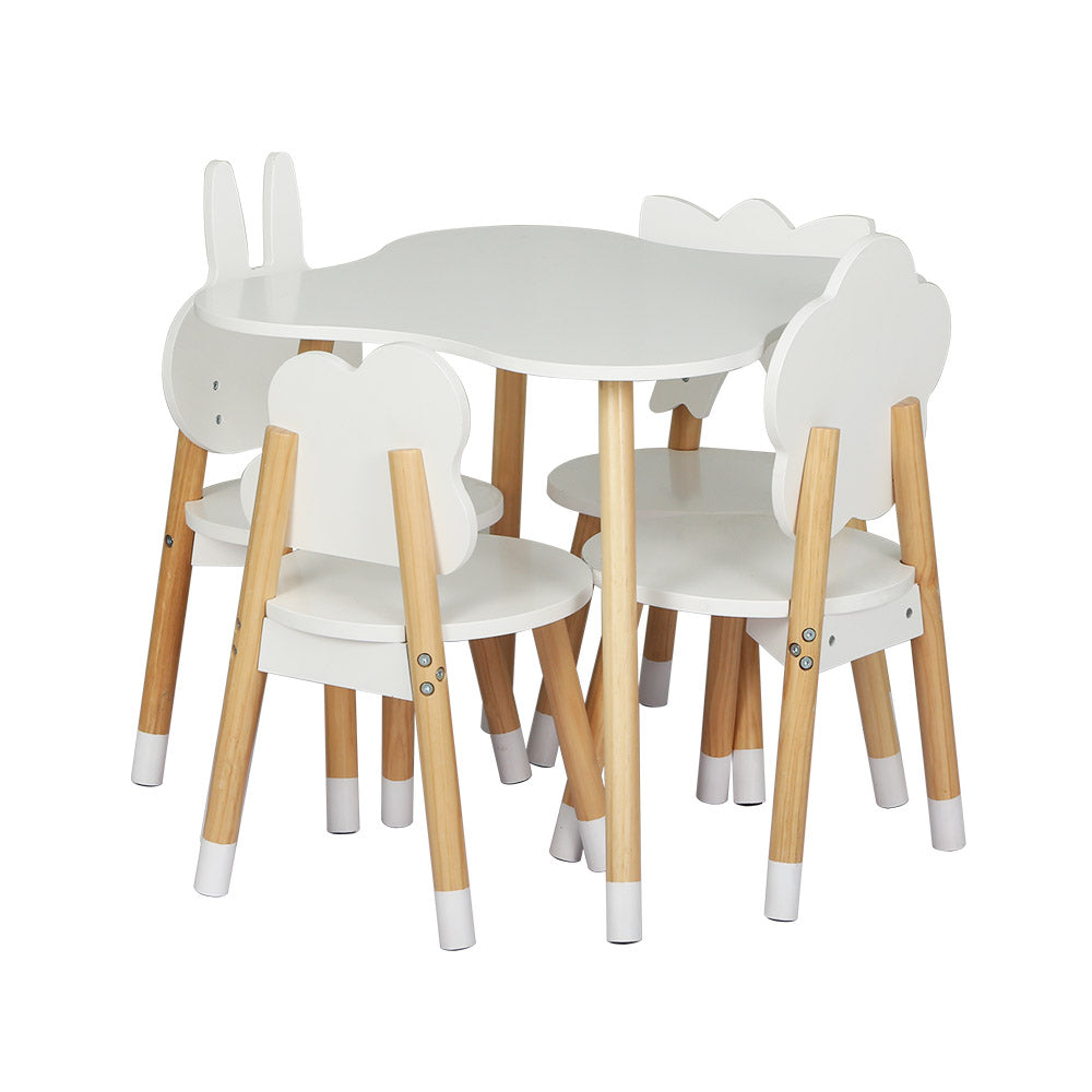 Keezi 5PCS Kids Table and Chairs Set Children Activity Study Play Desk White