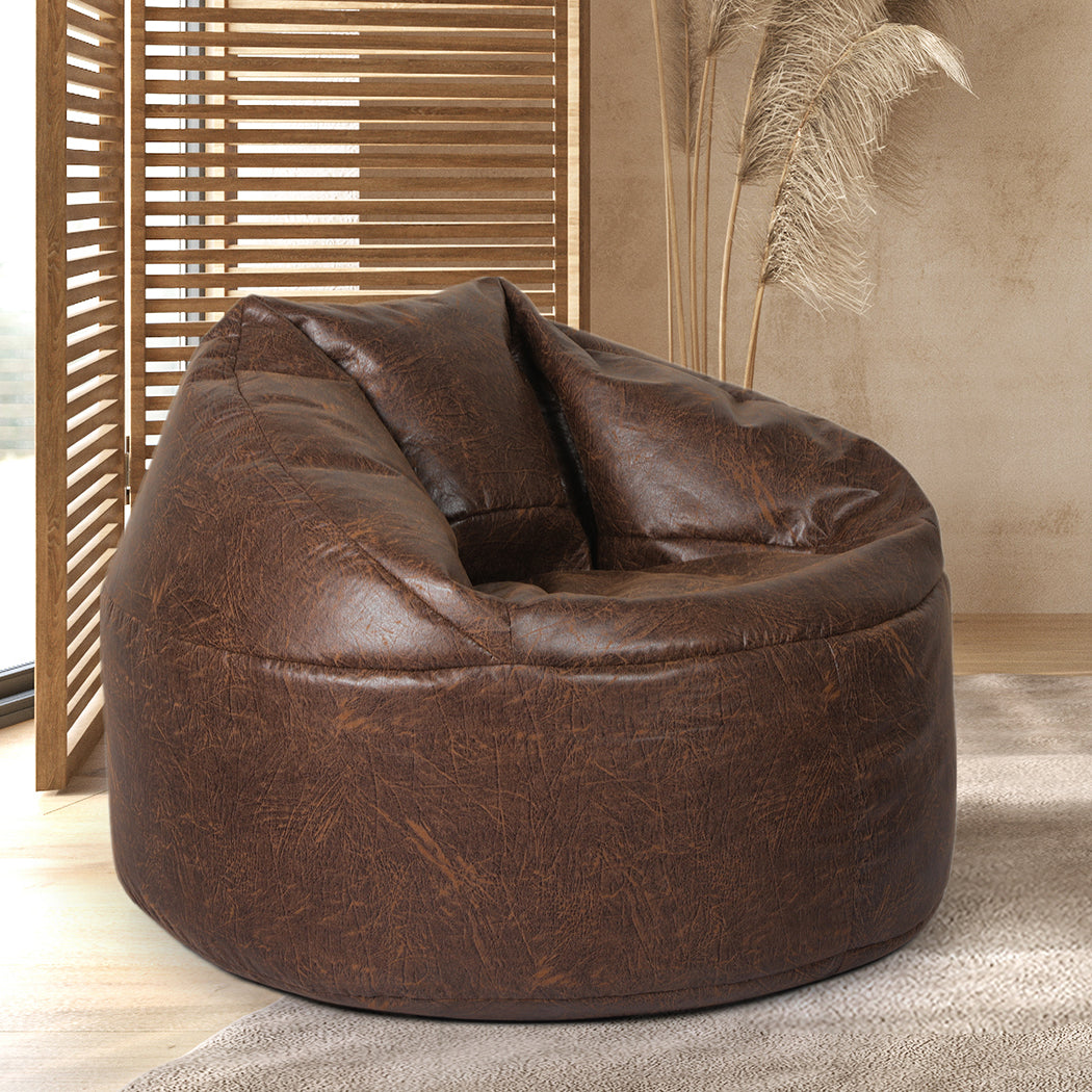 Marlow Bean Bag Chair Cover PU Couch Brown