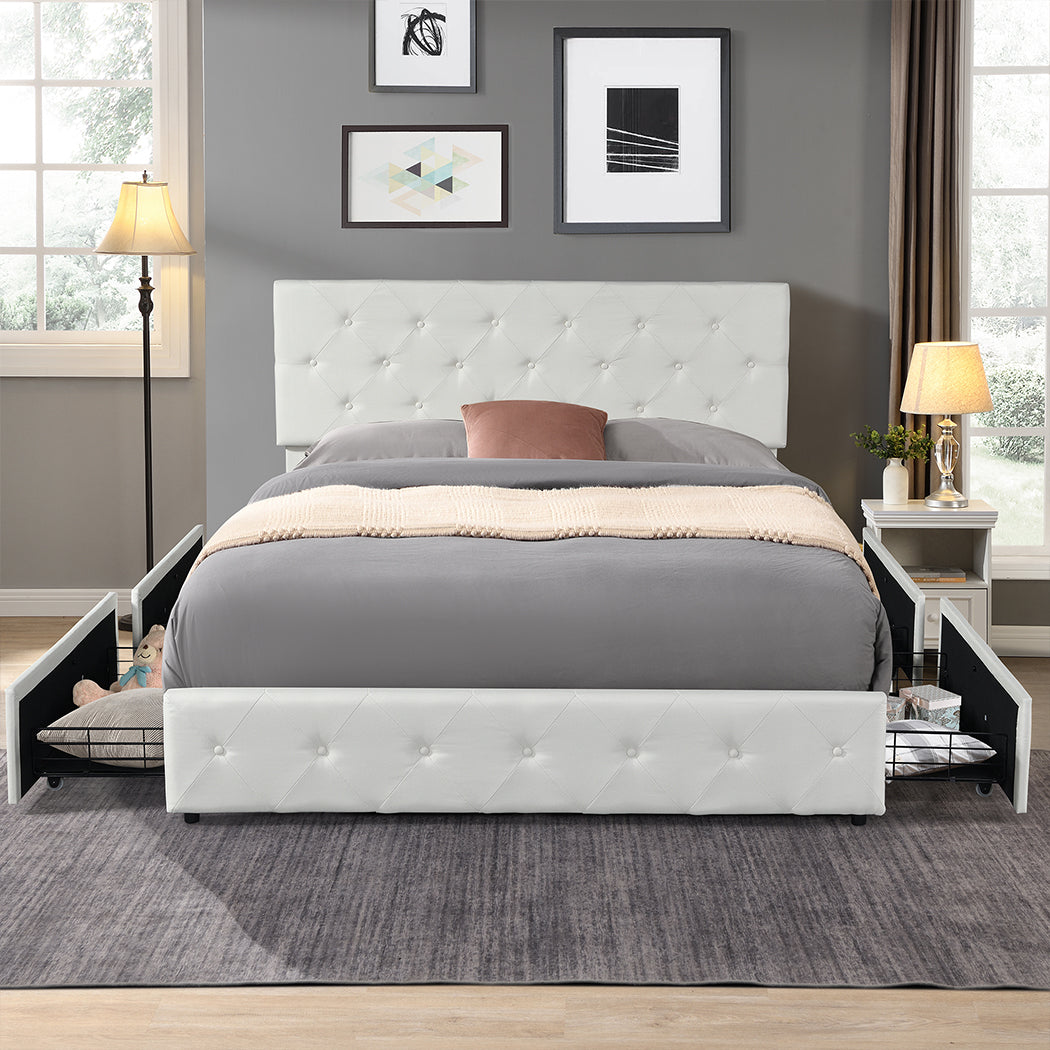 Levede Queen Bed Frame Tufted 4 Drawer