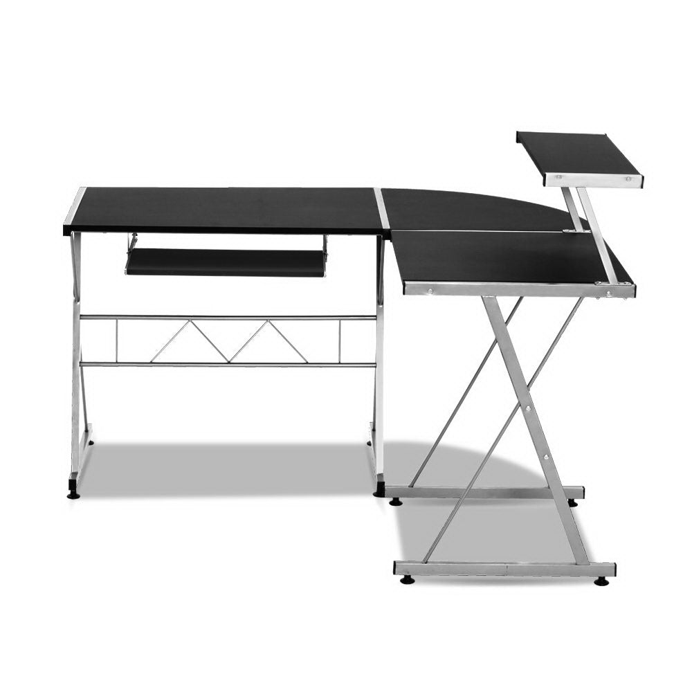 Computer Desk L-Shape Keyboard Tray Shelf Black