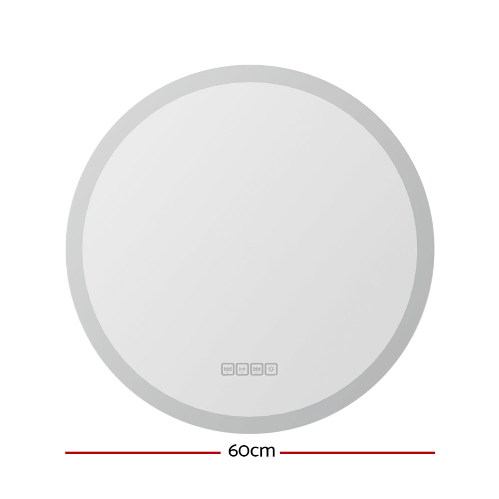 Bluetooth LED Wall Mirror With Light 60CM Bathroom Decor Round Mirrors