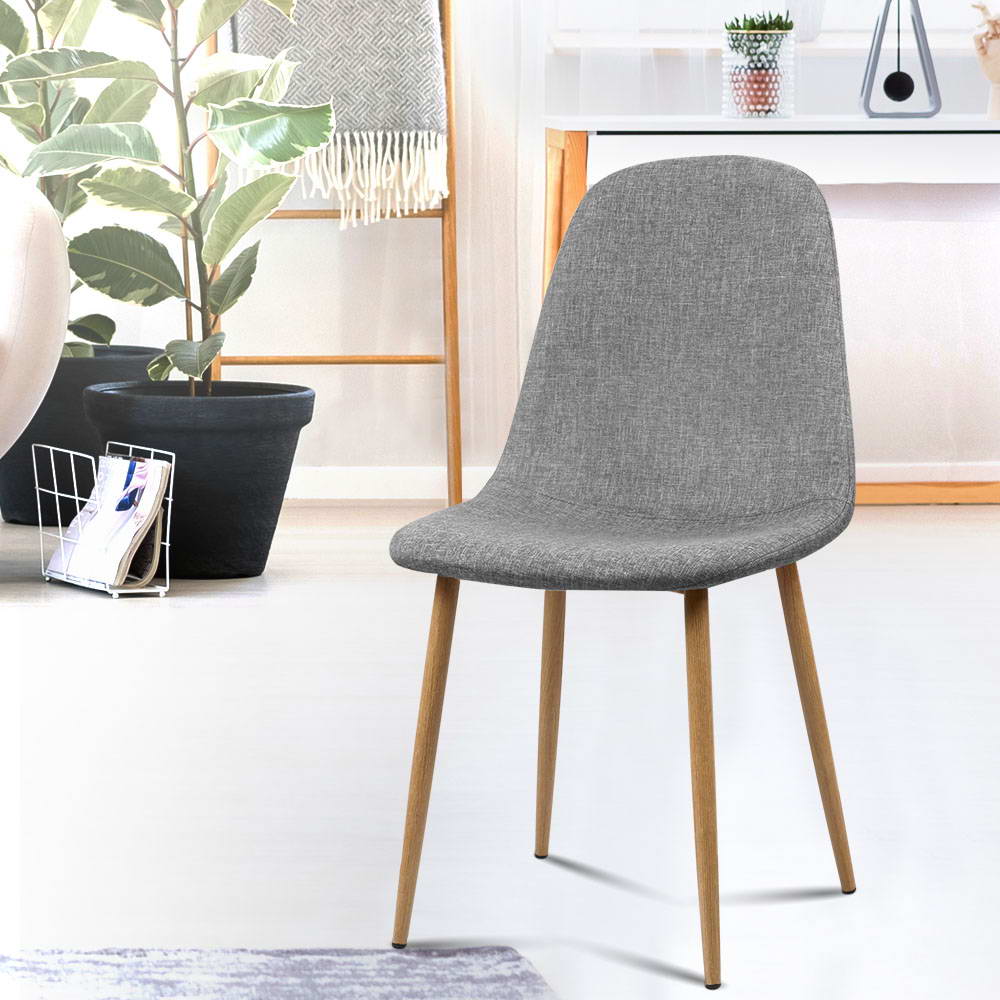 Dining Chairs Set of 4 Linen Curved Slope Grey