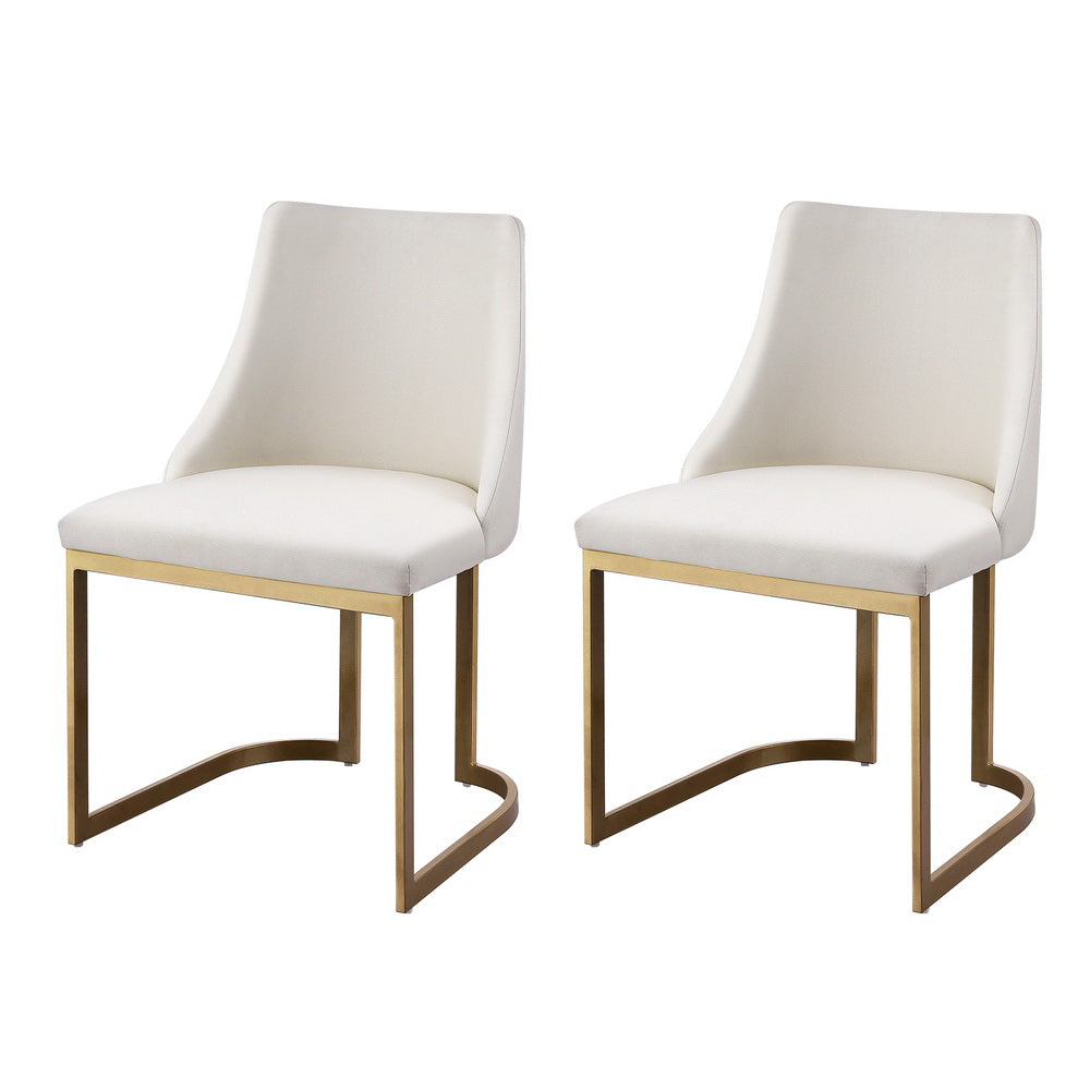Dining Chairs Set of 2 Linen Fabric Frame Beige