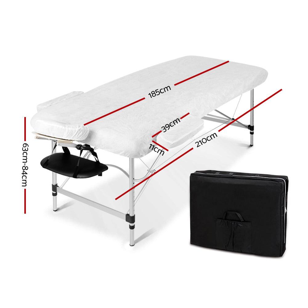 Massage Table 55cm 2 Fold Aluminium Massage Bed Portable Beauty Therapy Black