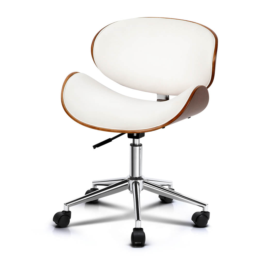 Wooden Office Chair Leather Seat White