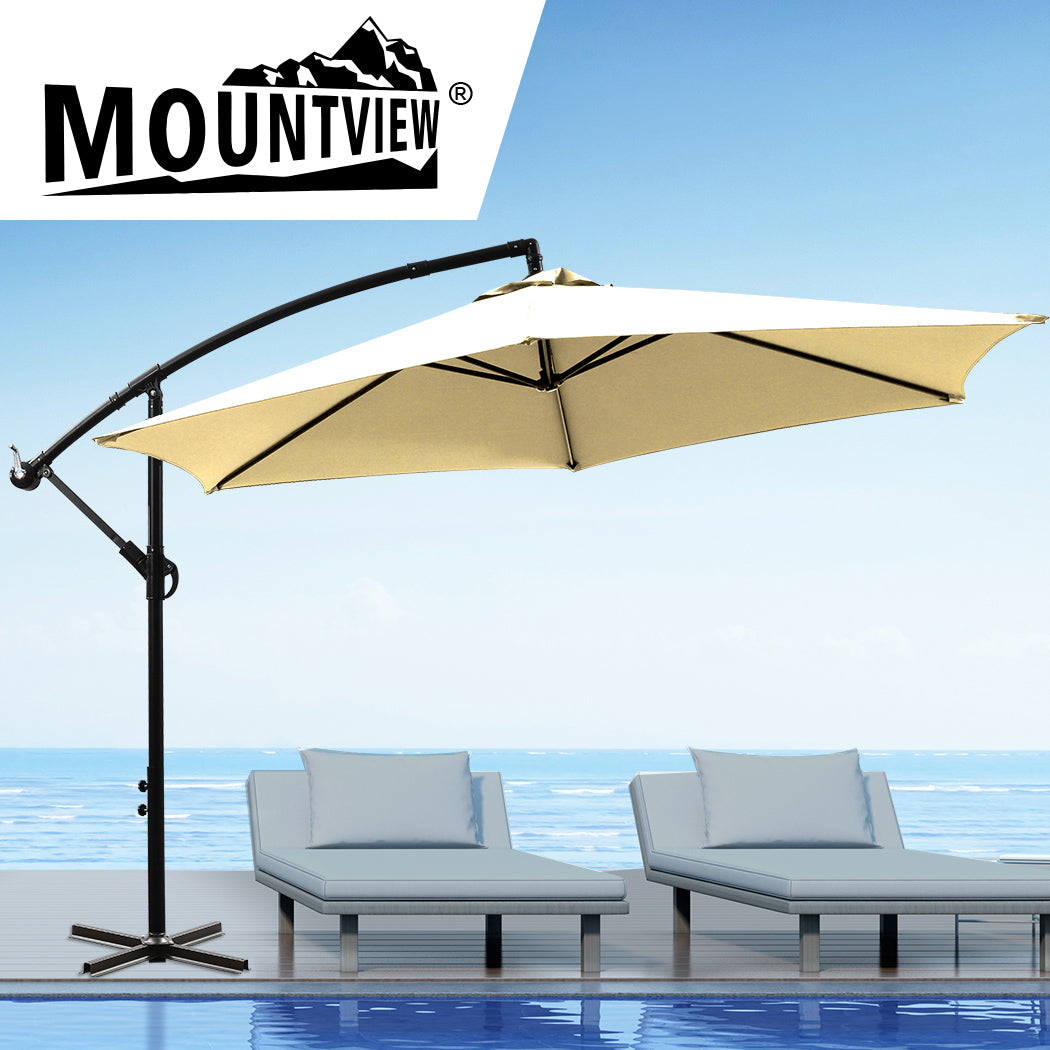 3M Outdoor Umbrella Cantilever Cover Garden Patio Beach Umbrellas Crank Beige