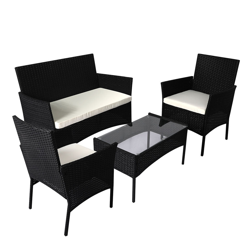 4 PCS Outdoor Furniture Setting Patio Garden Table Chairs Set Wicker Seat