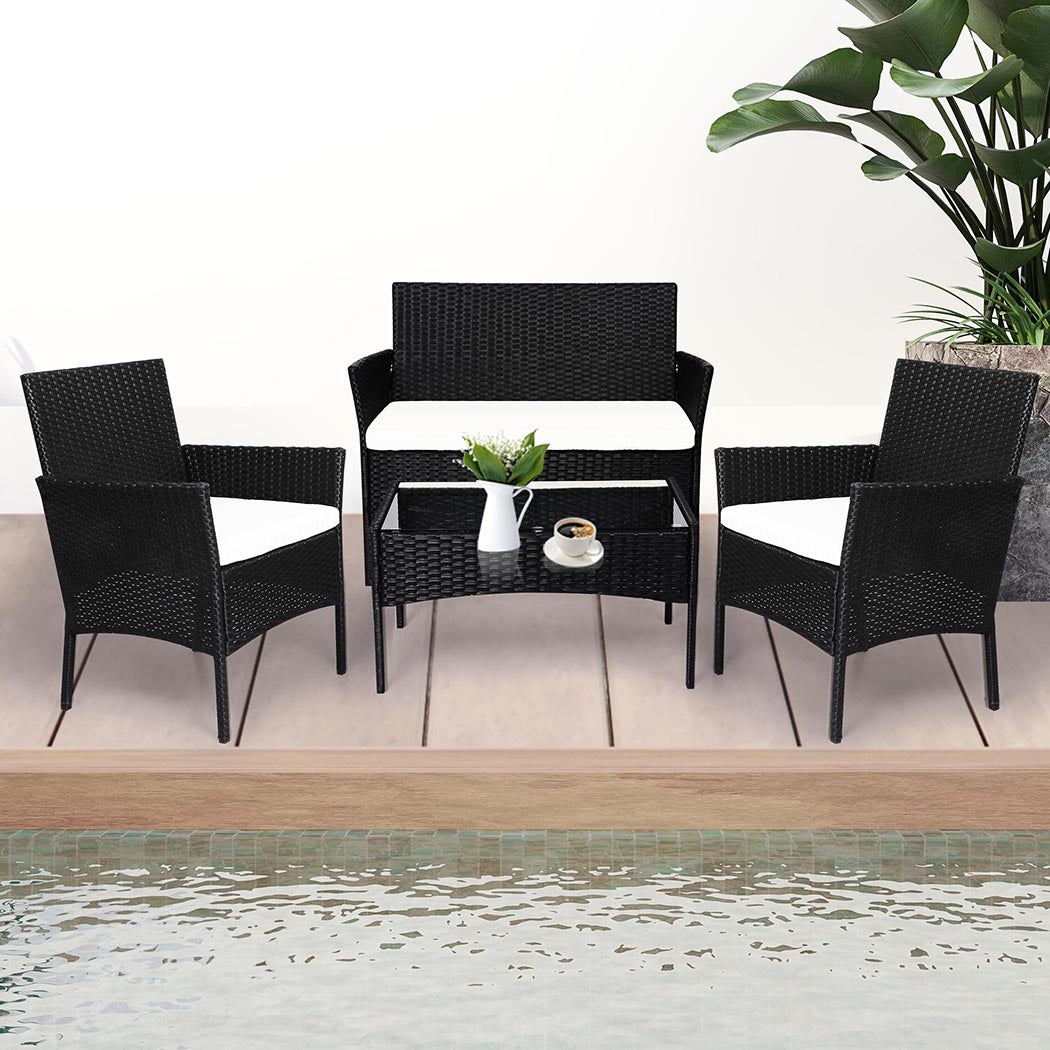 4 PCS Outdoor Furniture Setting Patio Garden Table Chairs Set Wicker Seat